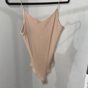 Elegant Tan Ribbed Bodysuit